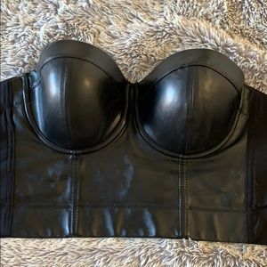 Faux leather strapless bralette